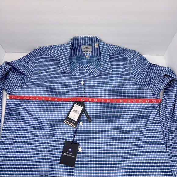 BEN SHERMAN, LONG SLEEVES MEN’S SHIRT, “XL 16,” BLUE AND WHITE SMALL CHECKERED - Picture 12 of 16